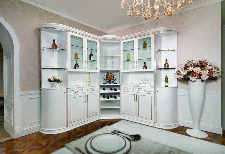 白色實(shí)木七字型酒柜定制